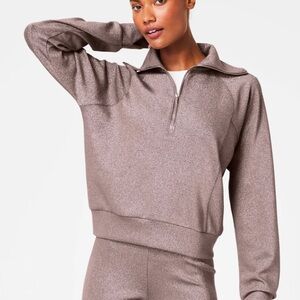 SPANX Shimmering Gray Half-Zip Sweatshirt